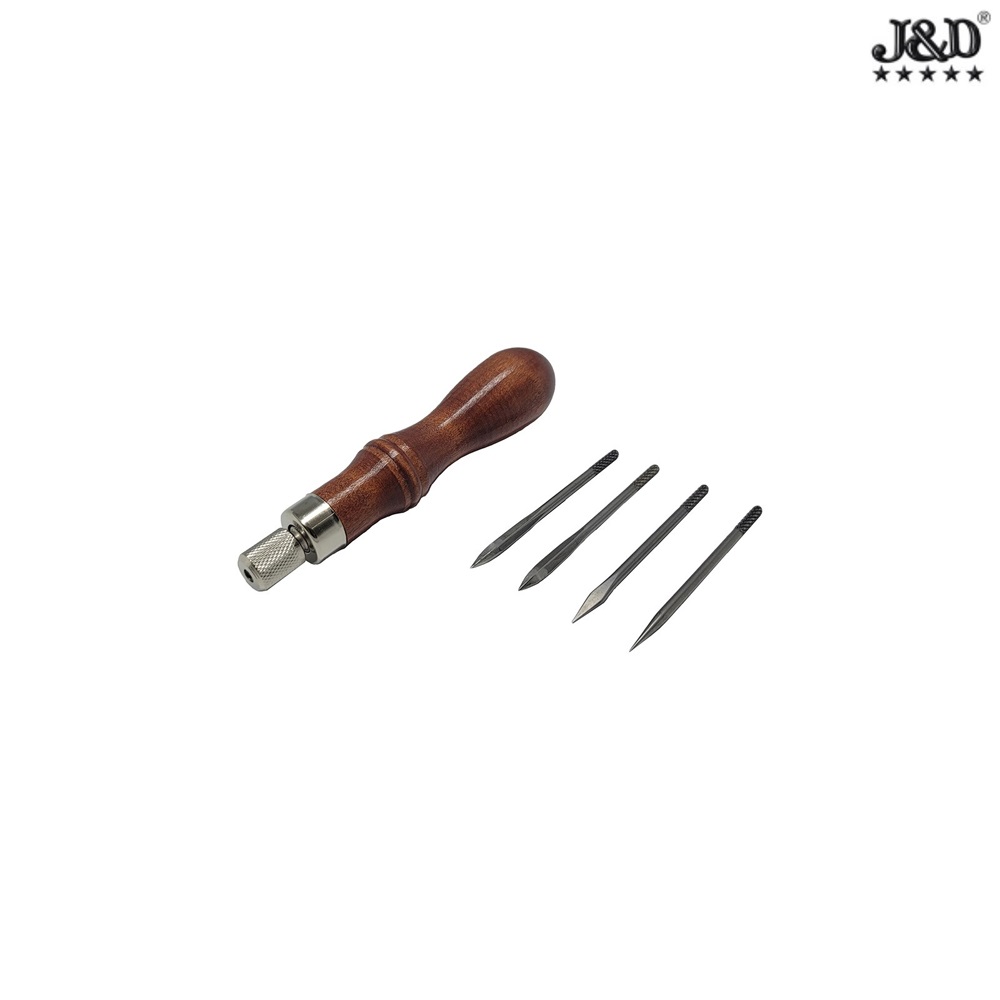 1726  ШИЛО СО СМЕННЫМ НАКОНЕЧНИКОМ, "J&D", Деревянная ручка, состав-Сандал/сталь, Китай