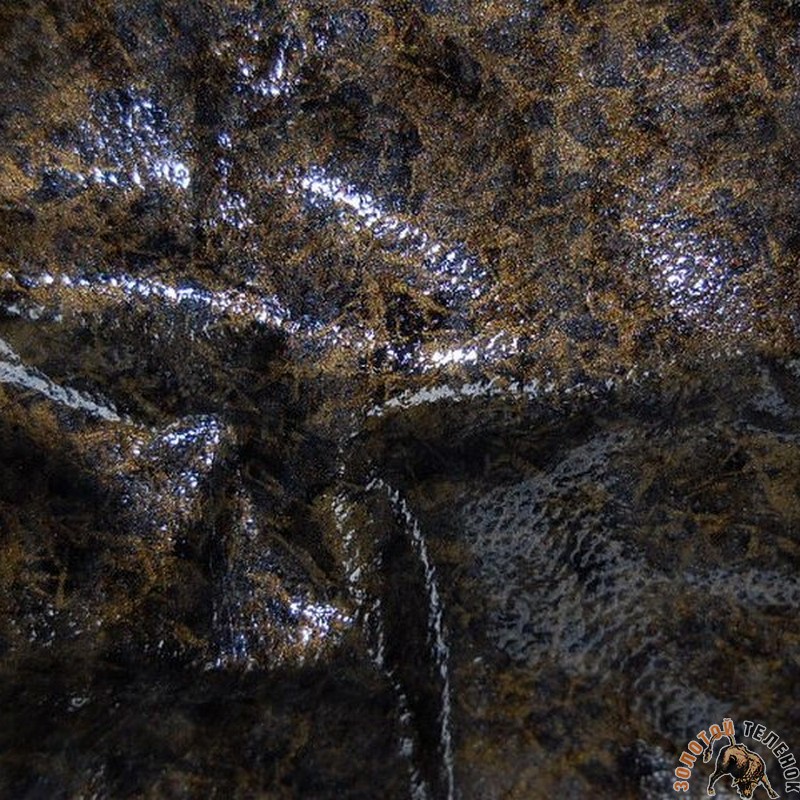 6791 СВИНАЯ СПЛИТ ПРИНТ, спилок, толщина-0.5-0.6 мм, Ю.Корея, Цвет-Черный/Золотой